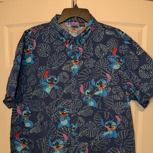 Disney Stitch Blue Hawaiian Shirt - Navy Blue - Men's XXL - Like New